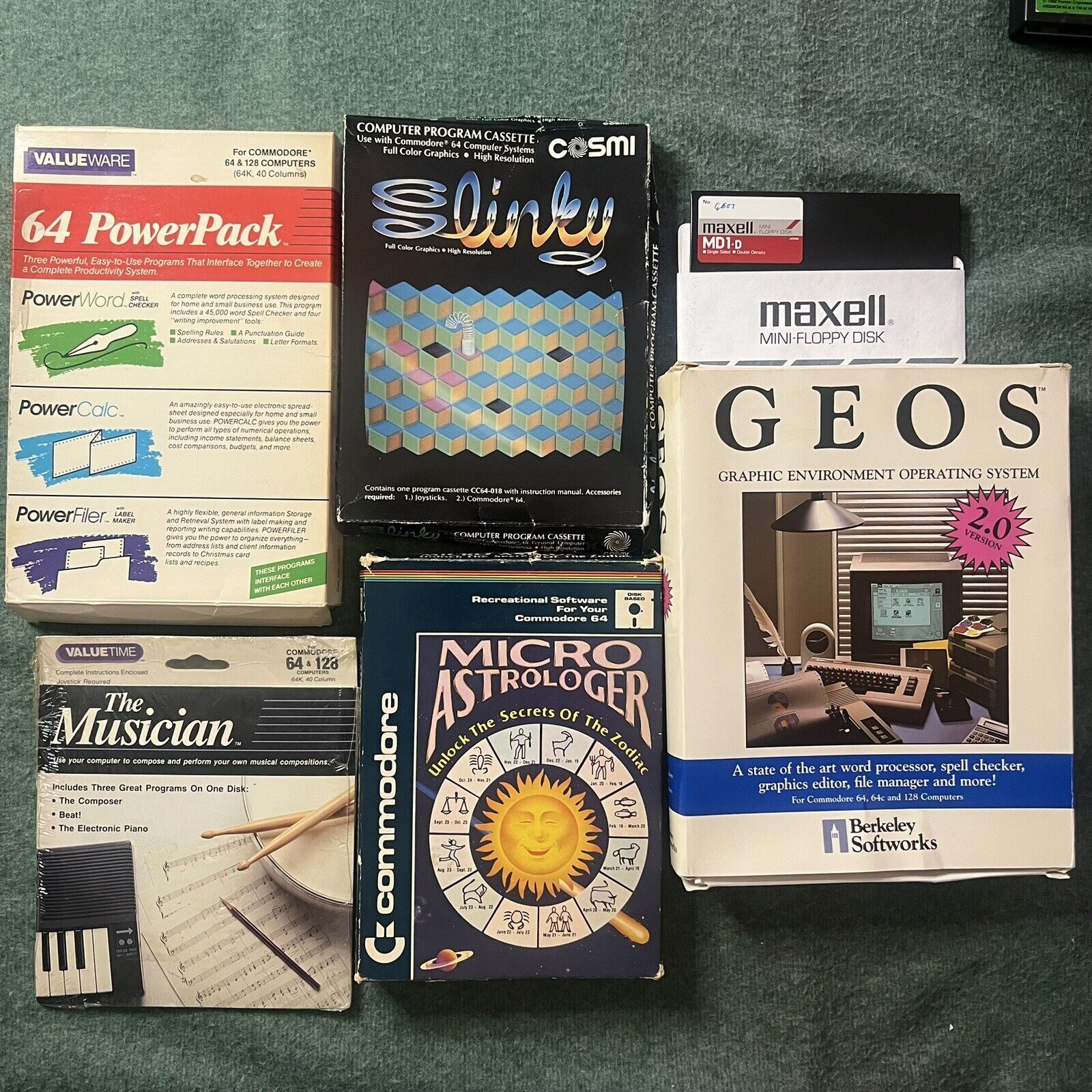 Commodore 64 Lot Slinky Geos Micro Astrologer Power Pack Musician (untested)