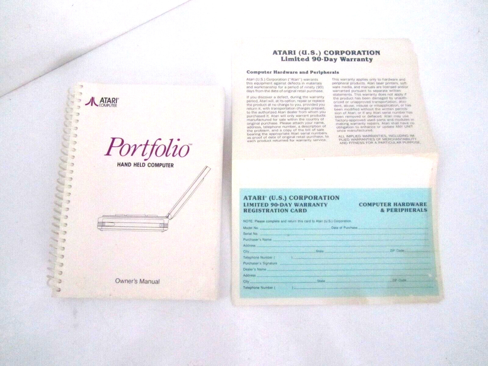 ATARI Portfolio HPC-004 Hand Held Computer Owner's Manual C300851-001  REV. C