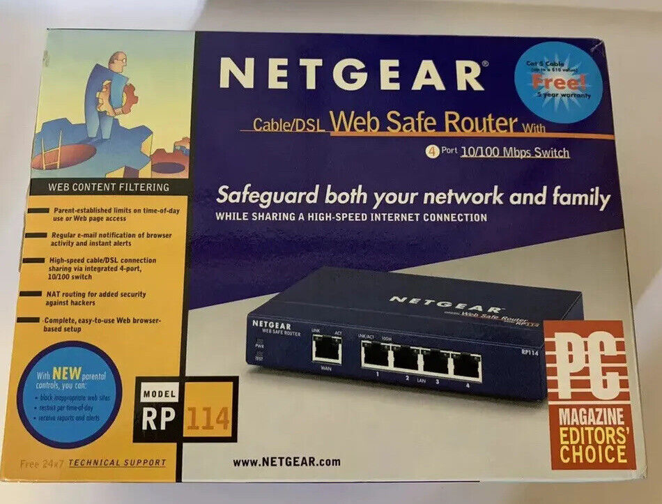 Netgear RP114 Web Safe Cable DSL Router 100 Mbps 4-Port 10/100 Switch Open Box