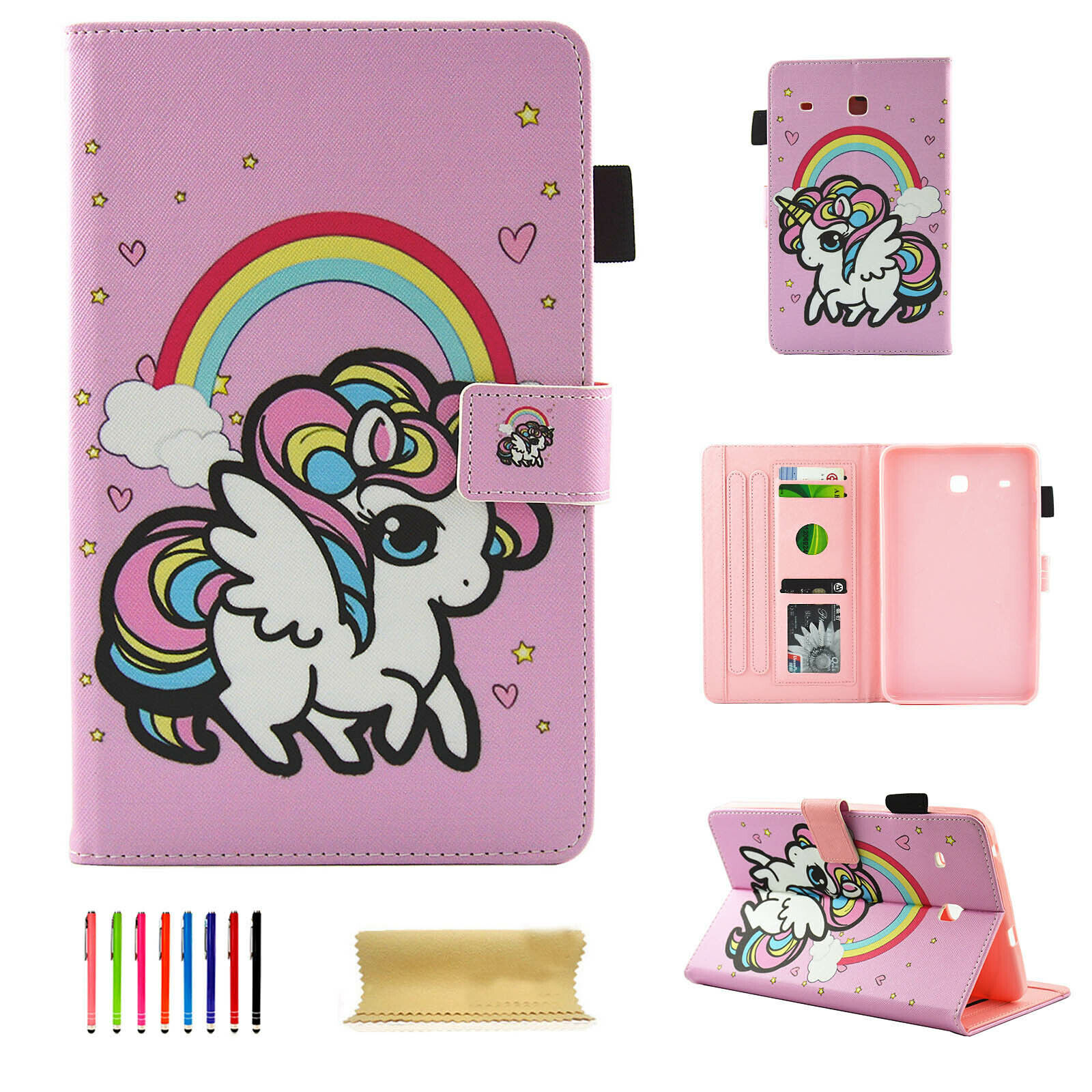 Unicorn Stand Card Folio Case Cover Samsung Galaxy Tablet Fr T280/T377/T380/T560