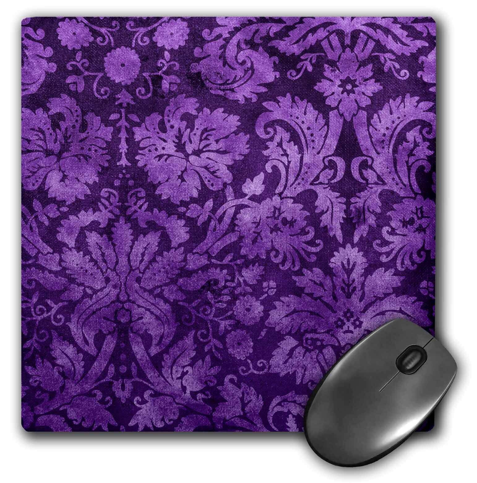 3dRose Decorative Vintage Floral Wallpaper Purple MousePad