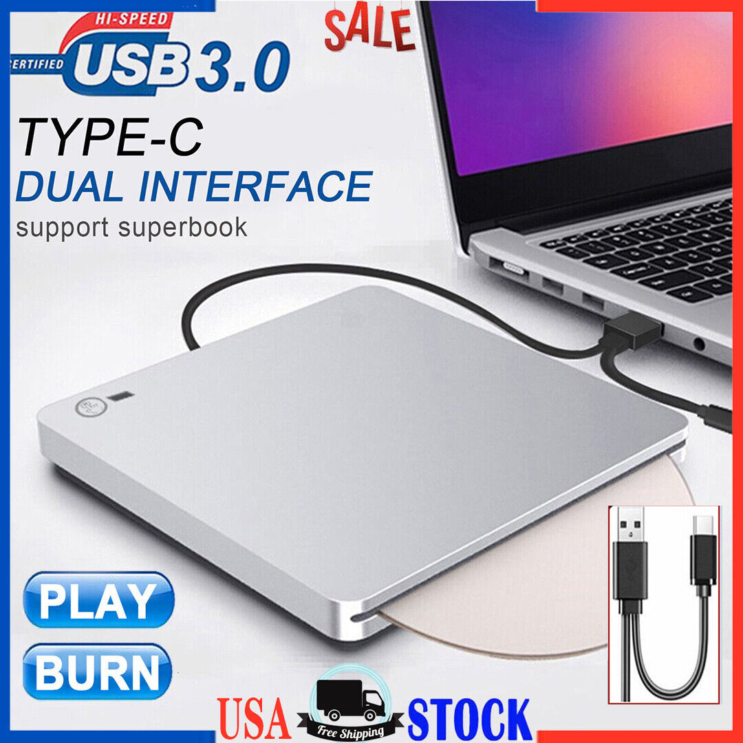 Blu ray BD Burner External USB Slot In DVD RW CD Writer Portable Drive Silver