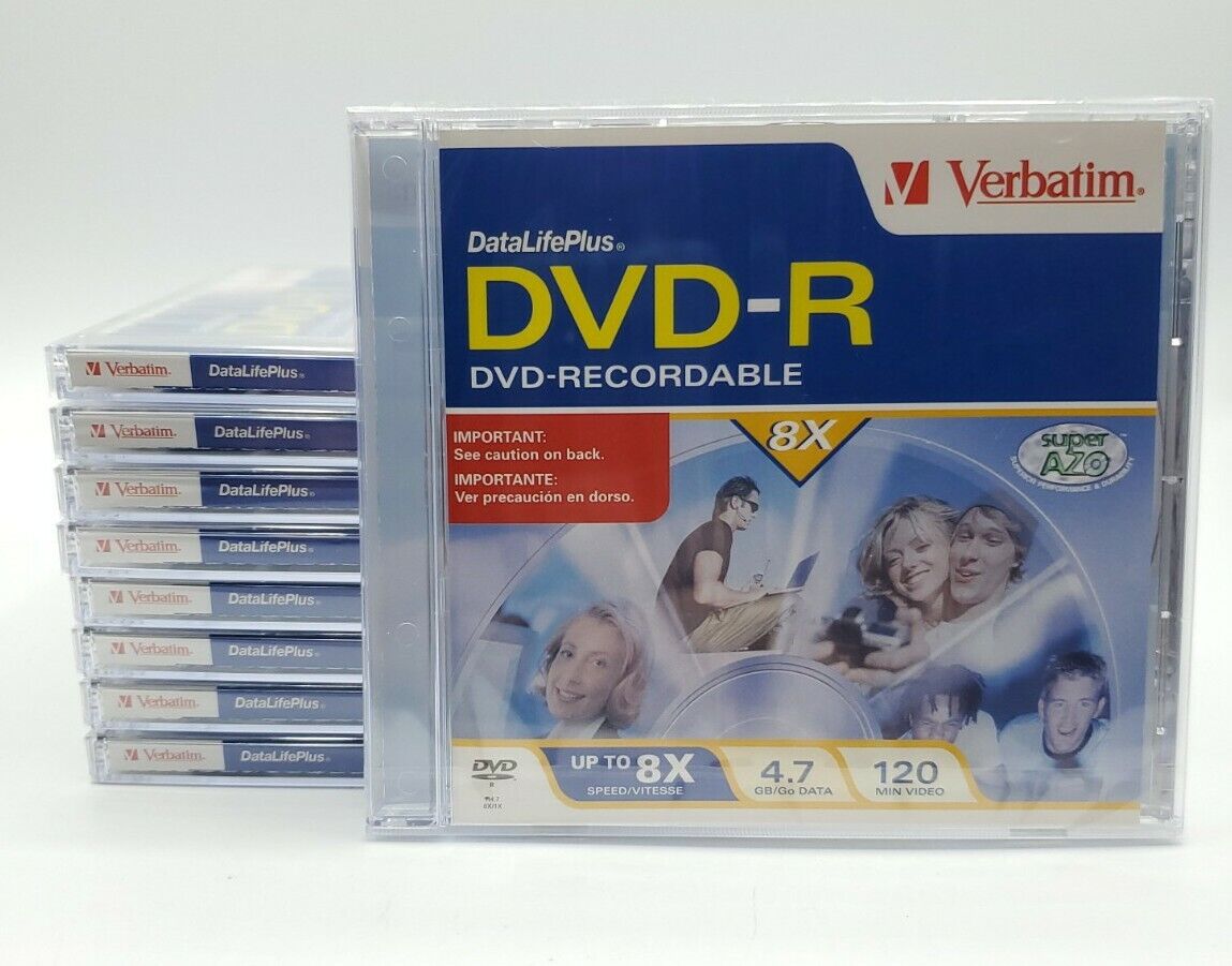 Lot of 9 Verbatim DVD-R Recordable Super AZO Jewel Case 8x 4.7GB 120min Sealed