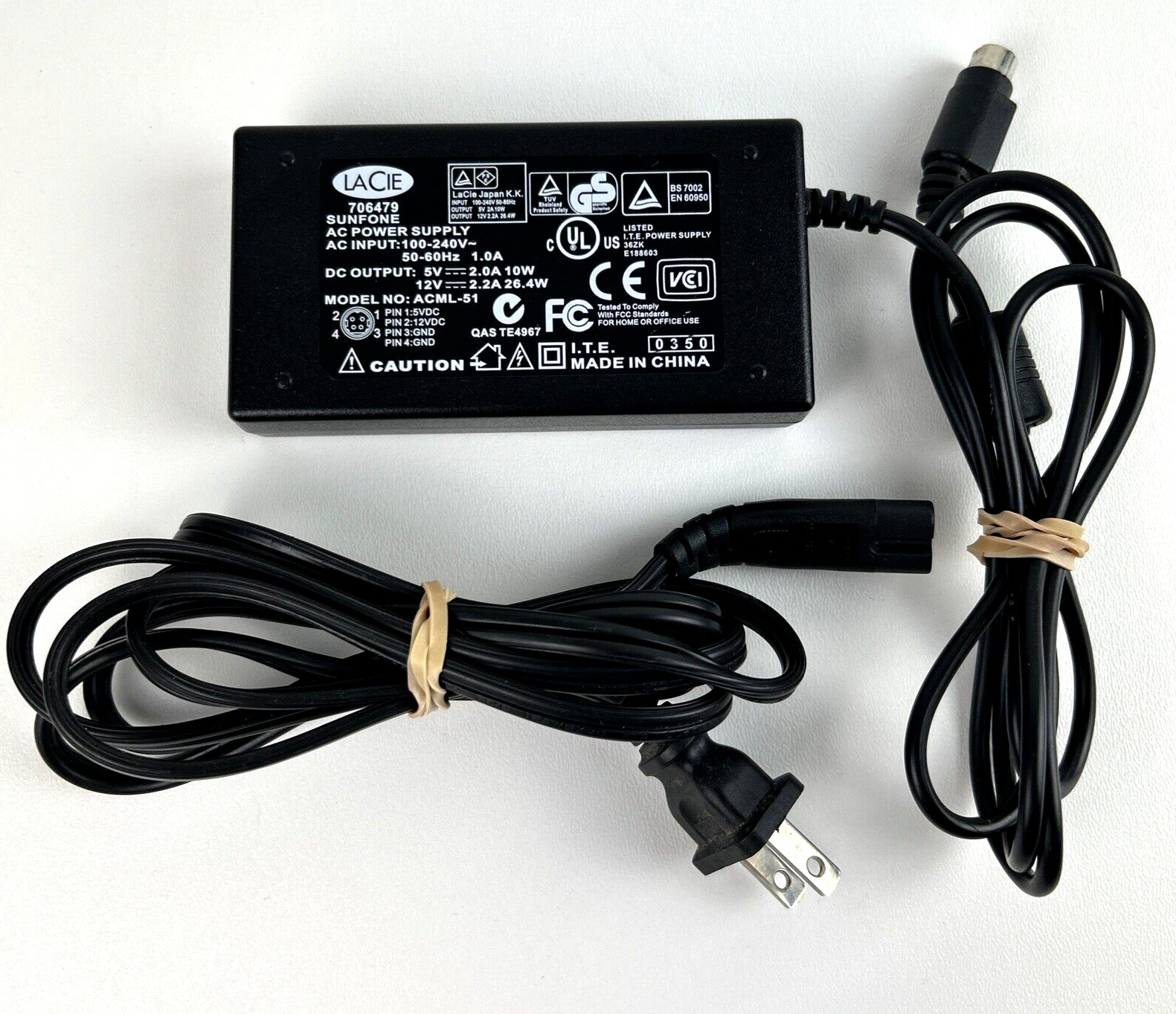 4-Pin AC Adapter For LACIE 706479 SUNFONE ACML-51 Charger Power Supply Cord