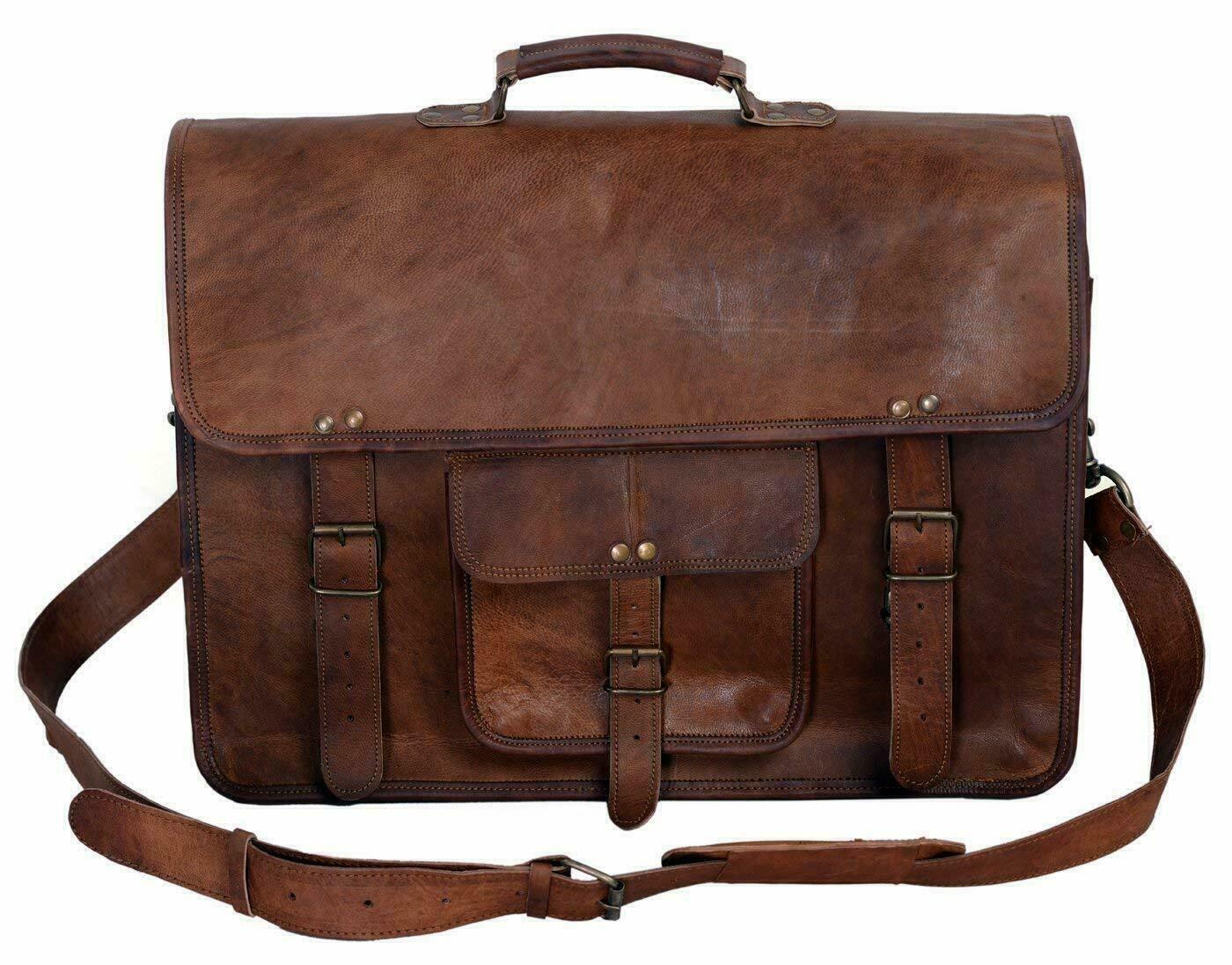 Handmade Leather Retro Hunter Briefcase Messenger Office Crossbody Laptop Bag