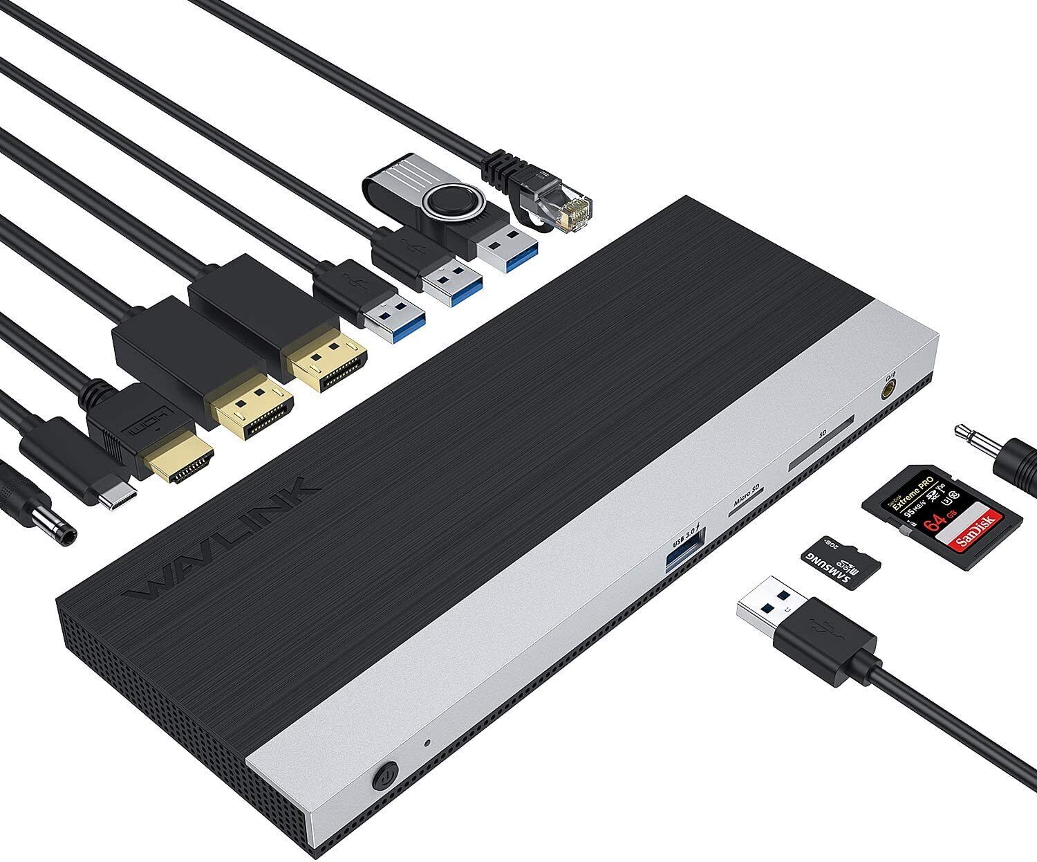 WAVLINK USB C Triple 4K Display Docking Station 100W Charging HDMI 2xDP USB 3.0