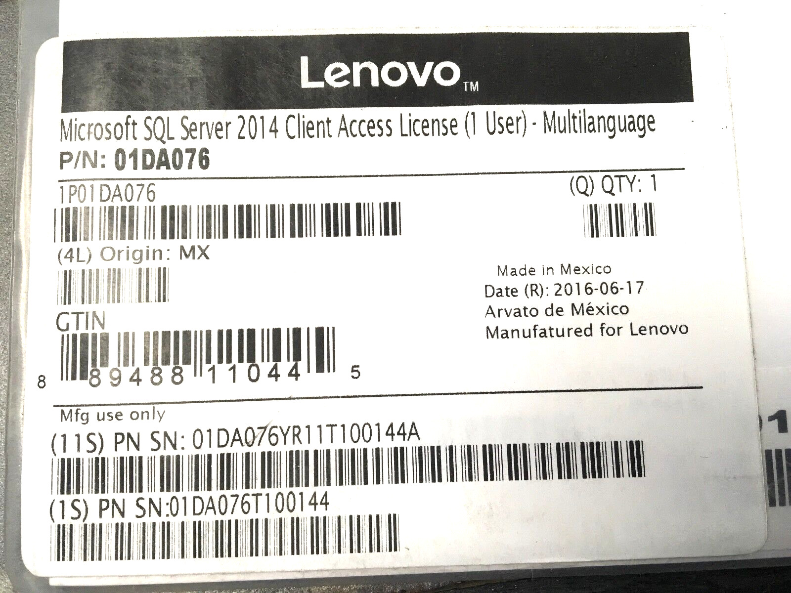 Lenovo Microsoft SQL Server 2014 1 user Multilingual 01DA076 NEW ✅❤️️✅❤️ SEALED