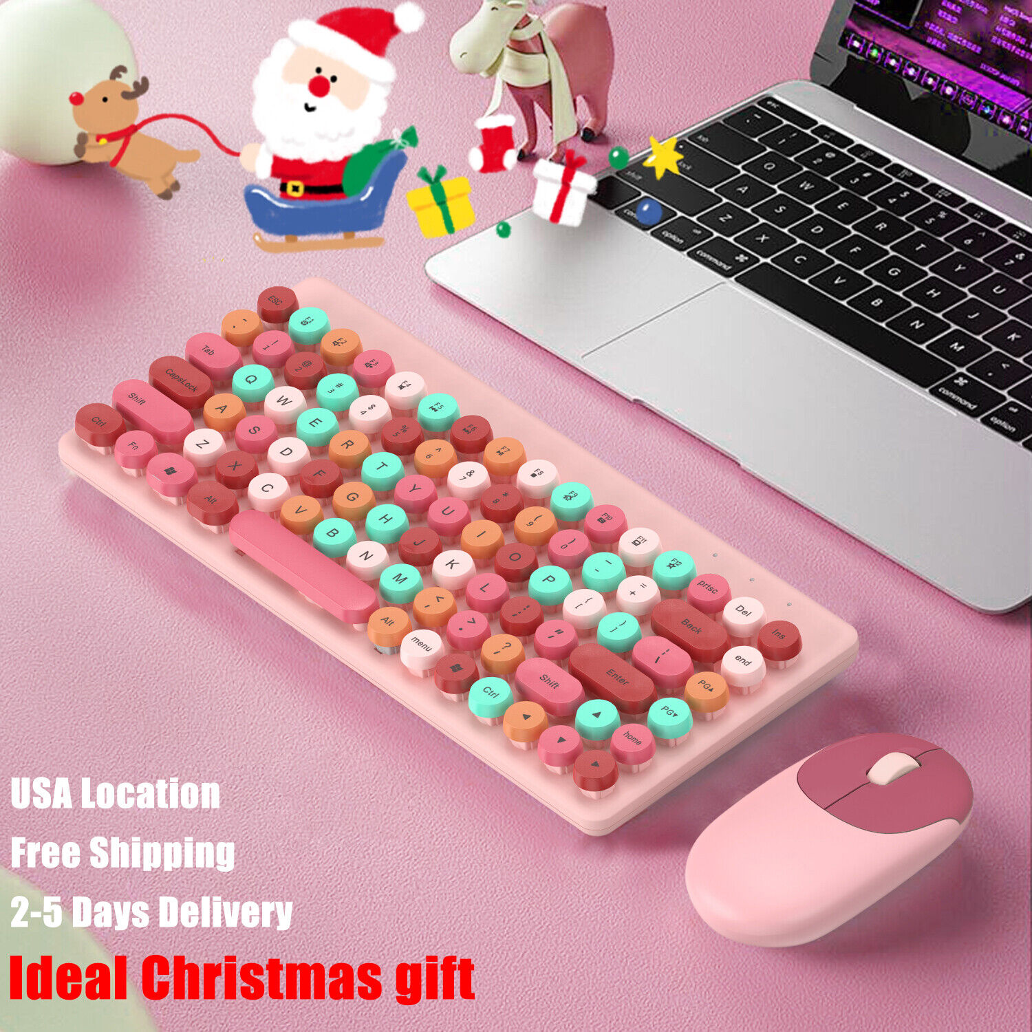 Wireless Keyboard & Mouse Sets Compact Cute Bluetooth Keyboards for PC Mac Gamer