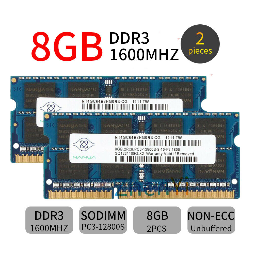 16GB Kit 2x8GB 4GB 2G PC3-12800S DDR3 1600MHz 204Pin Laptop Memory RAM NANYA LOT