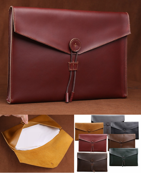 cow Leather file Folder pocket Messenger bag Briefcase handmade wine red z621