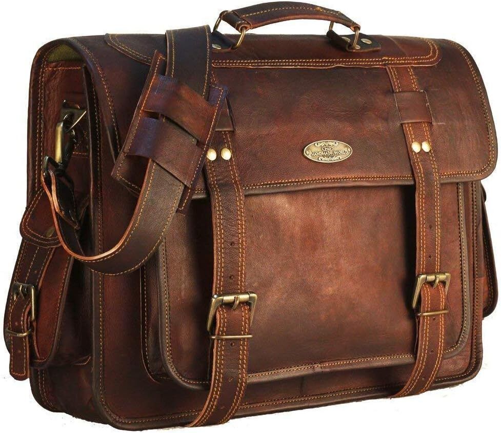 Vintage Leather Laptop Bags for Men Full Grain Large Messenger bag... 