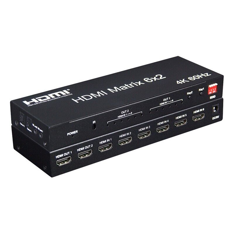 HDMI Matrix 6x2 4K 60Hz HDMI Matrix Switch w/ EDID Audio for Home Teaching Use