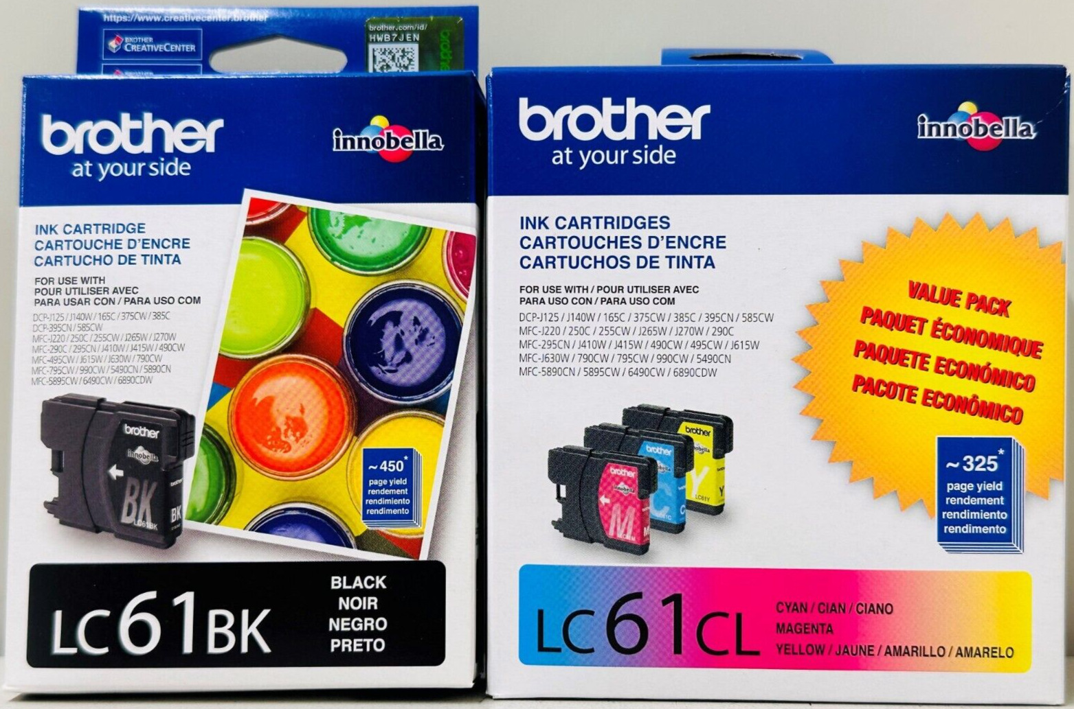 New Genuine Brother LC61 Black Color 4PK Ink Cartridges MFC-255CW MFC-290C