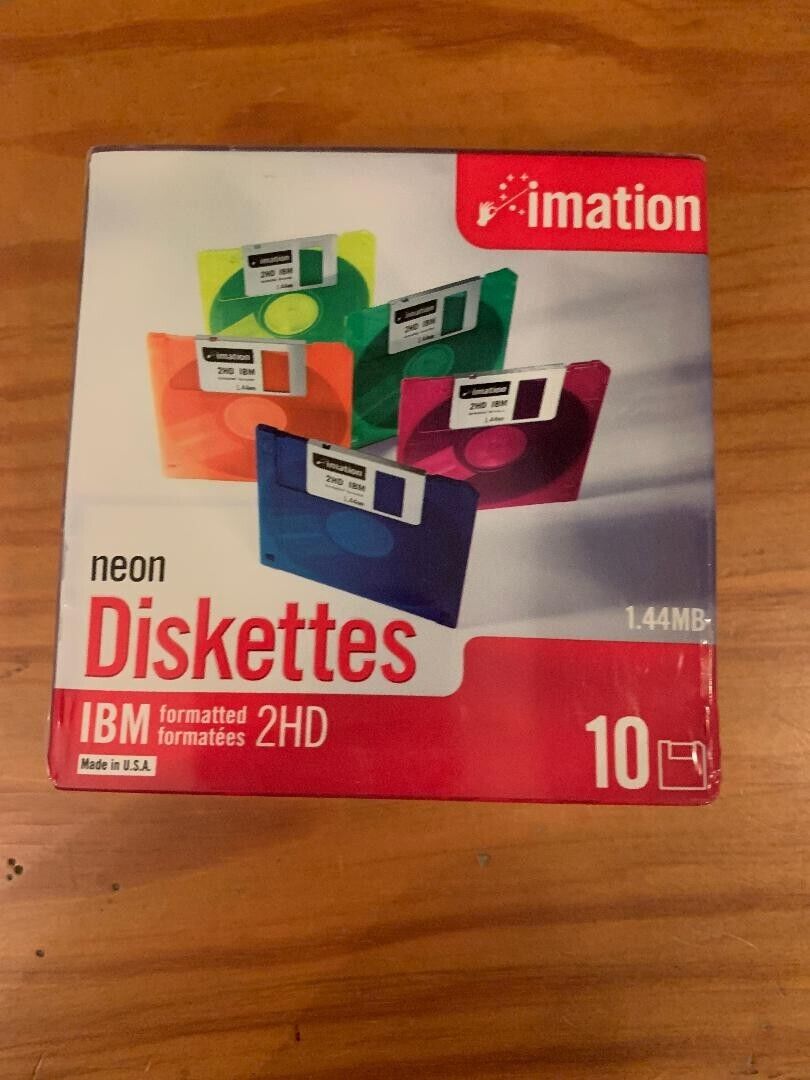Pack of 10 Imation Neon Diskettes  IBM Formatted 2HD 1.44 MB NIP