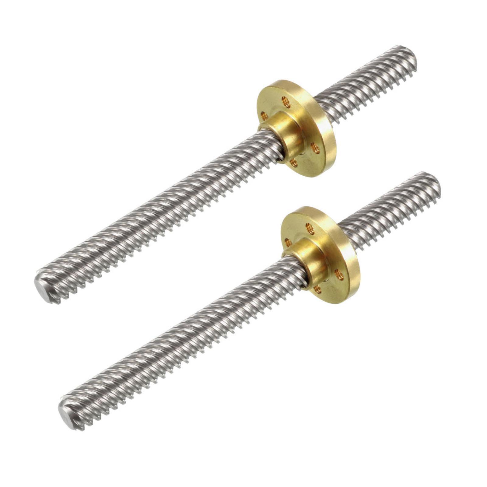 2pcs 100mm T8 Pitch 2mm Lead 14mm Lead Screw Rod with Copper Nut for 3D Printer