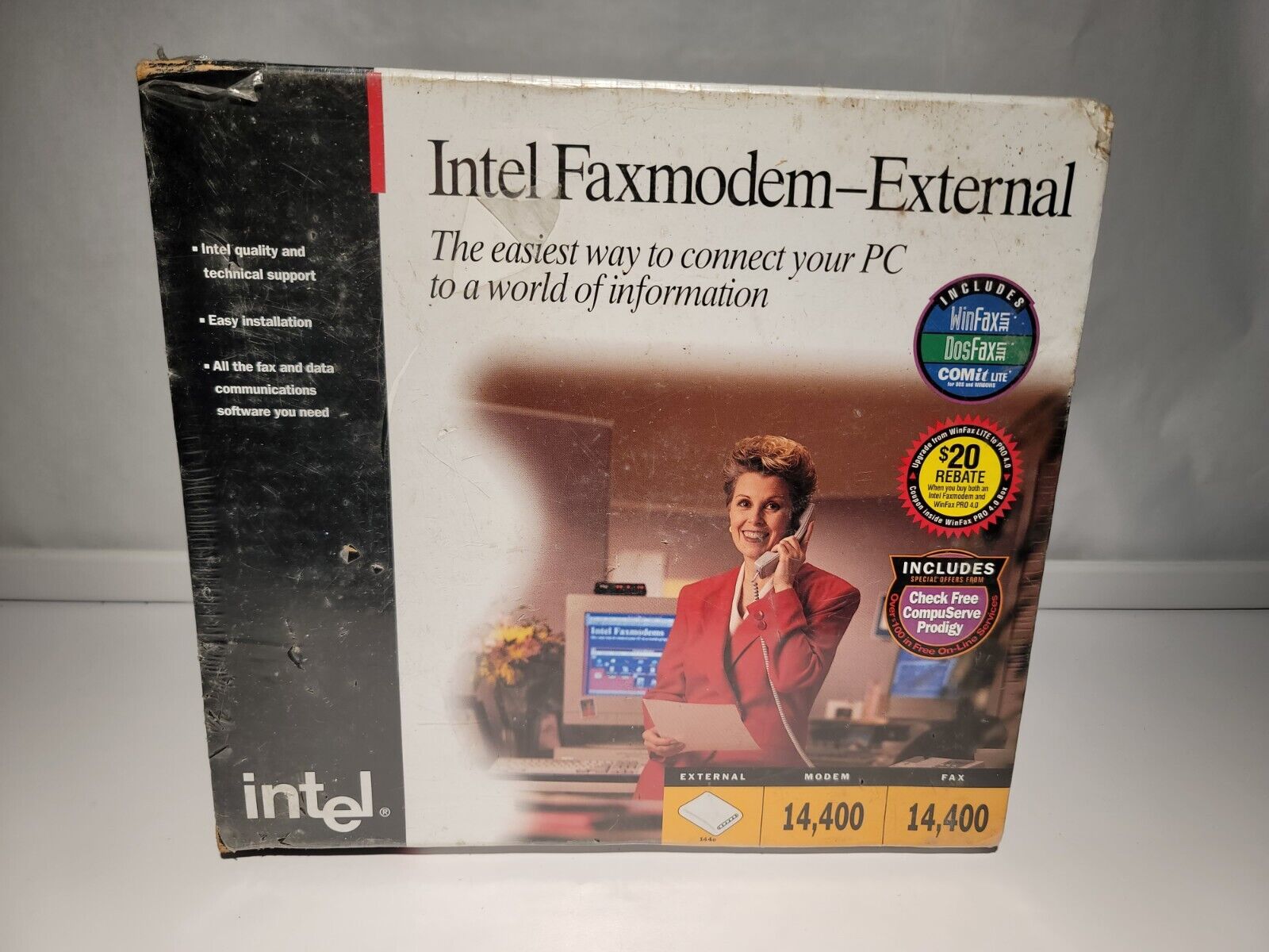 Vintage Intel 144/144e External Faxmodem With Disks Manuals Cables New Sealed