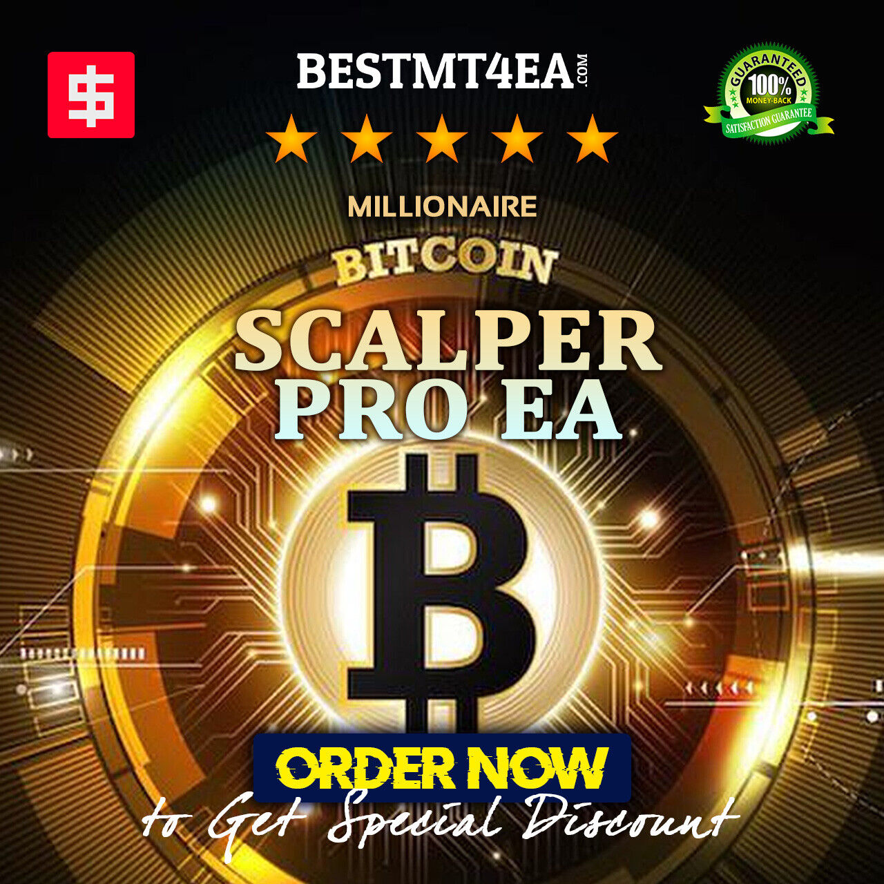 Millionaire Bitcoin Scalper Pro Forex EA ROBOT + BTCUSD,GOLD,GU,GJ H4/H1 + MT4