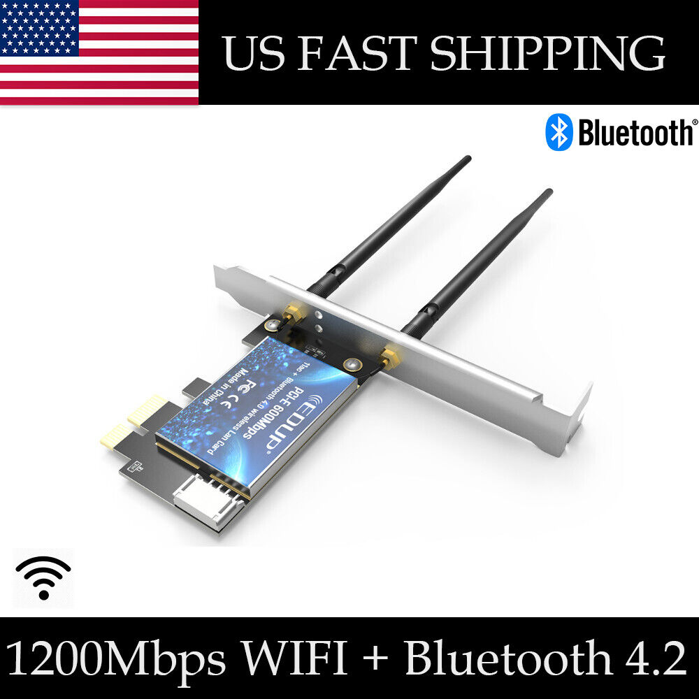 EDUP 1200Mbps Wireless WIFI 5 Card WLAN 2.4Ghz/5Ghz 802.11 ac Bluetooth 4.0