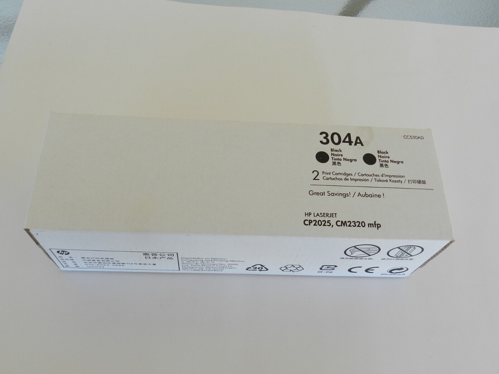 Genuine HP 304A Black LaserJet Toner Cartridge CC530A for CP2025 & CM2320