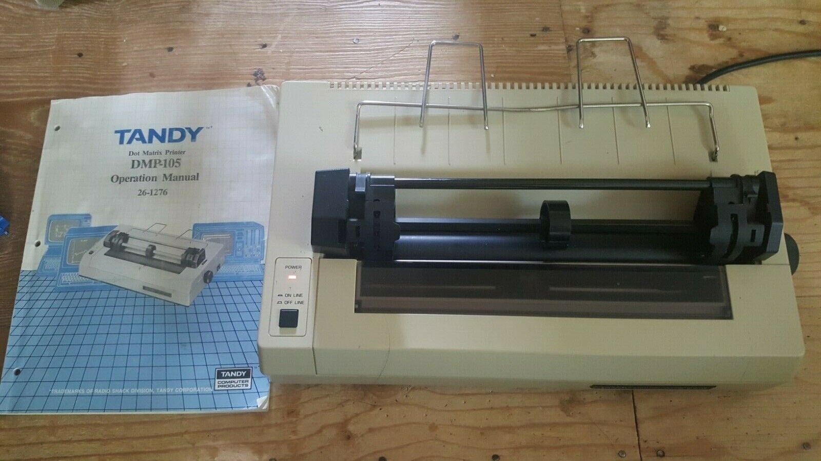 RARE Tandy DMP 105 Dot Matrix printer - Powers on and stands ready w/cable, manu