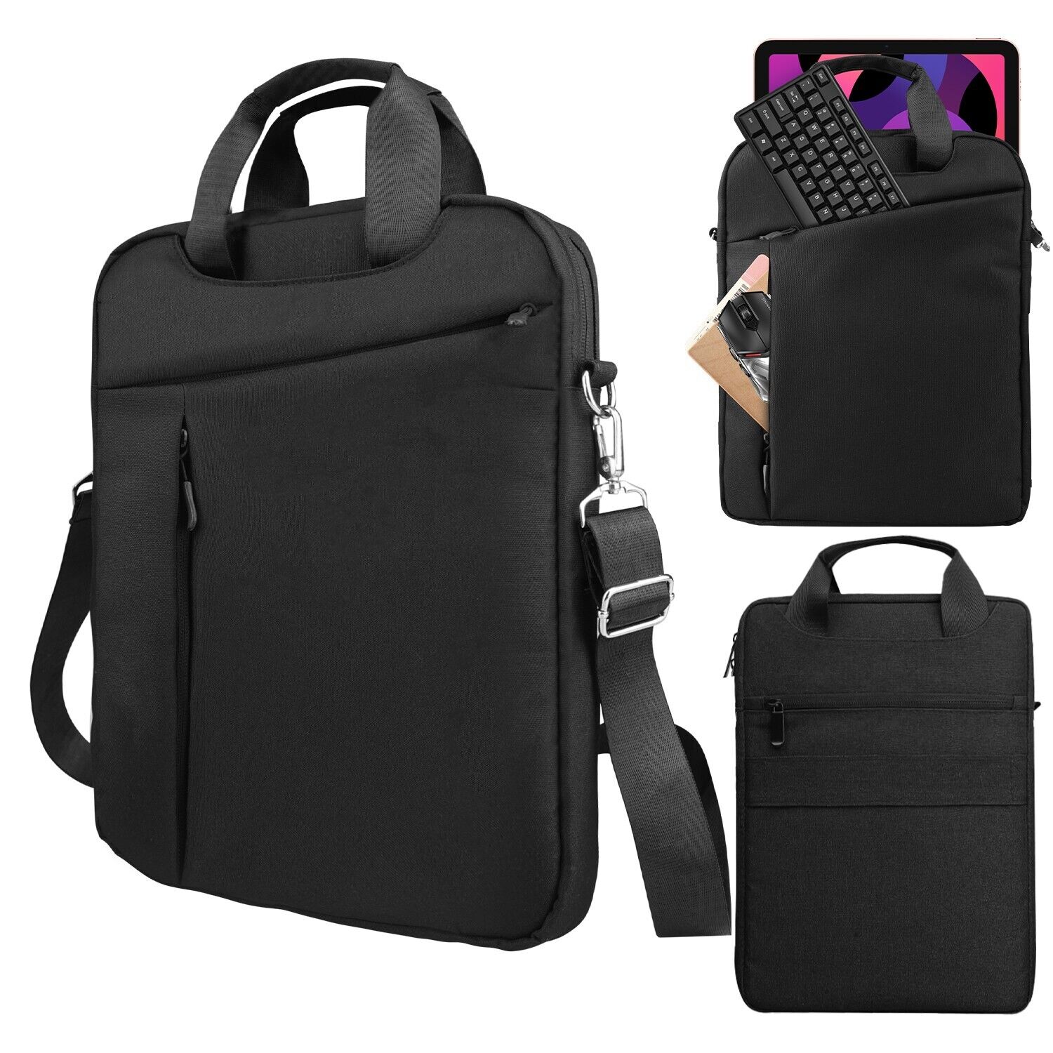 Crossbody Laptop Bag Vertical Simple Leisure Black Waterproof Portable Durable