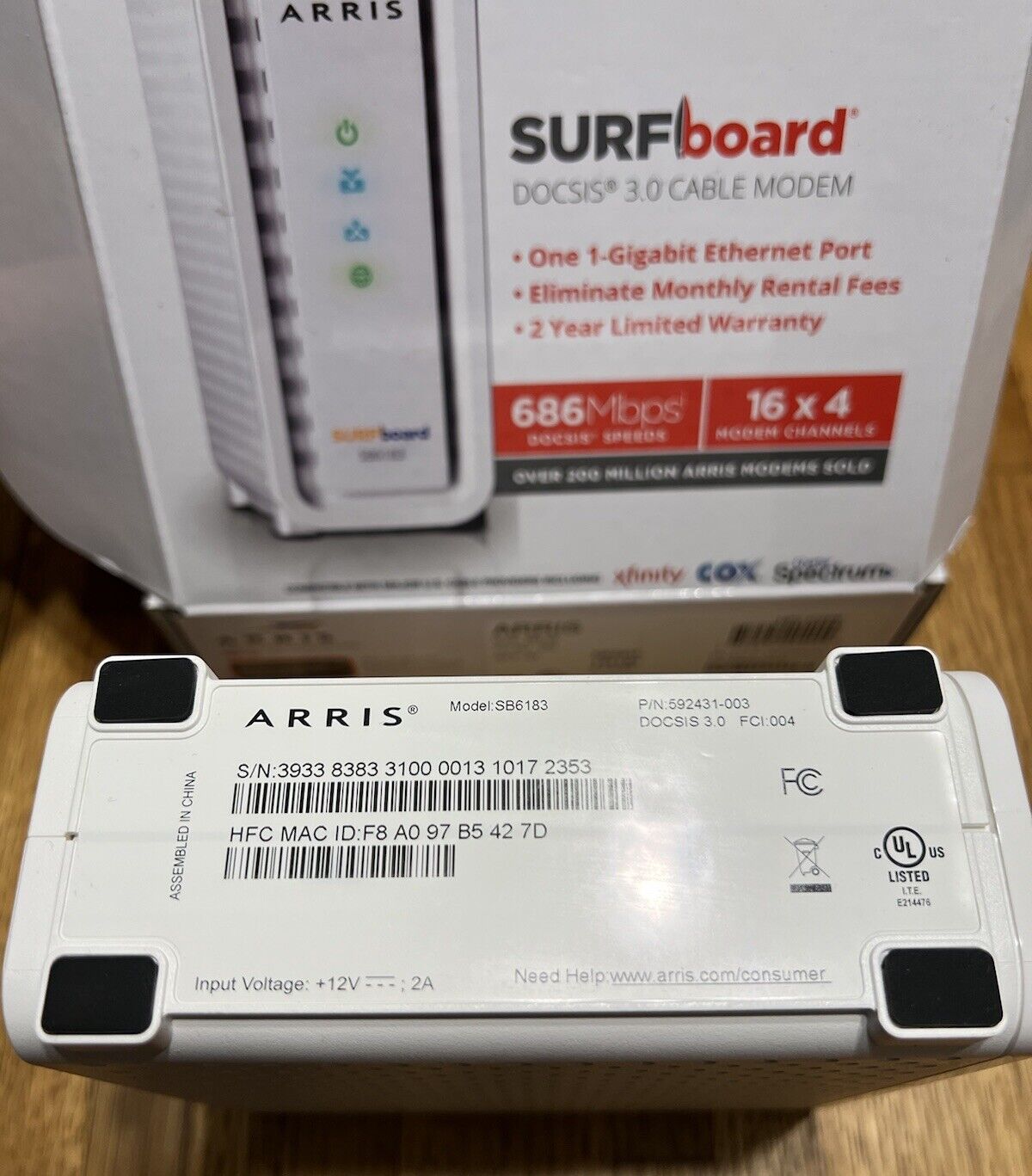  ARRIS SURFboard SB6183 Cable Modem 16x4 Channels DOCSIS 3.0 - white