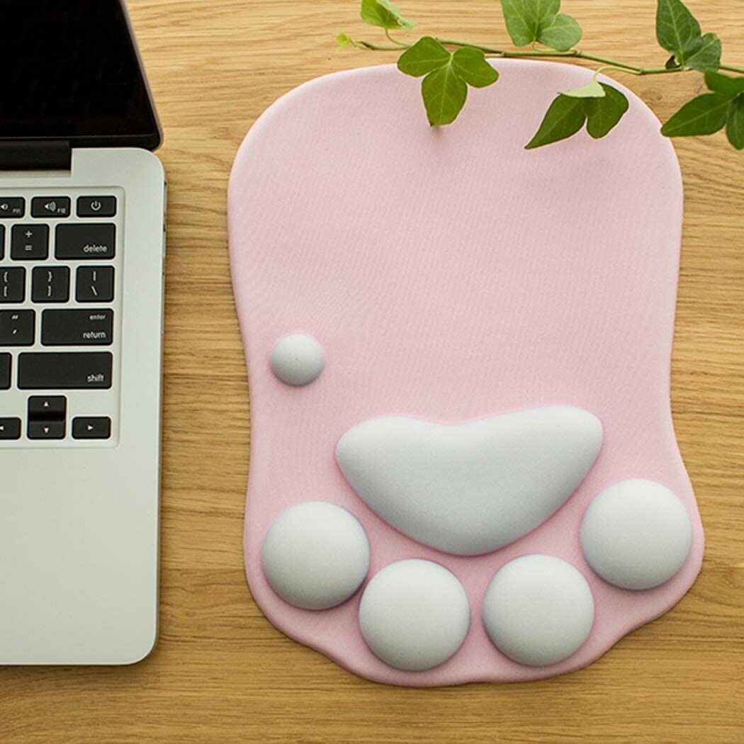Cat Paw Mouse Pad with Wrist Support, Soft Silicone, Non-Slip, Pink. 