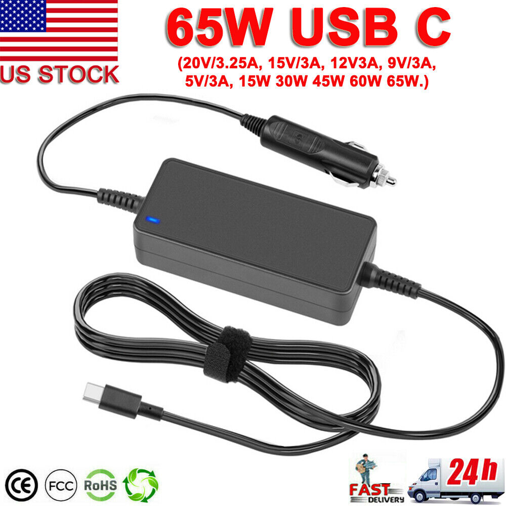 65W 90W USB-C Laptop Car Charger for Phone Lenovo MacBook Samsung HP Dell Acer