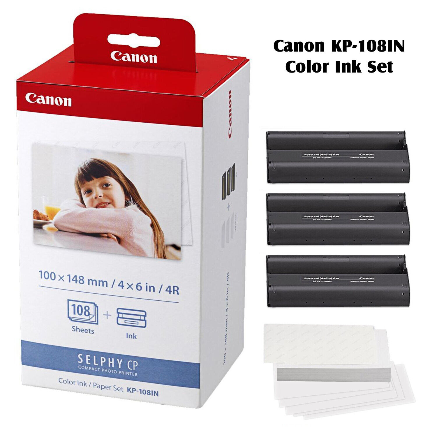 Canon KP-108IN Selphy 4x6 Color Ink Paper Set 108 Sheets with 3 Toners 3115B001 