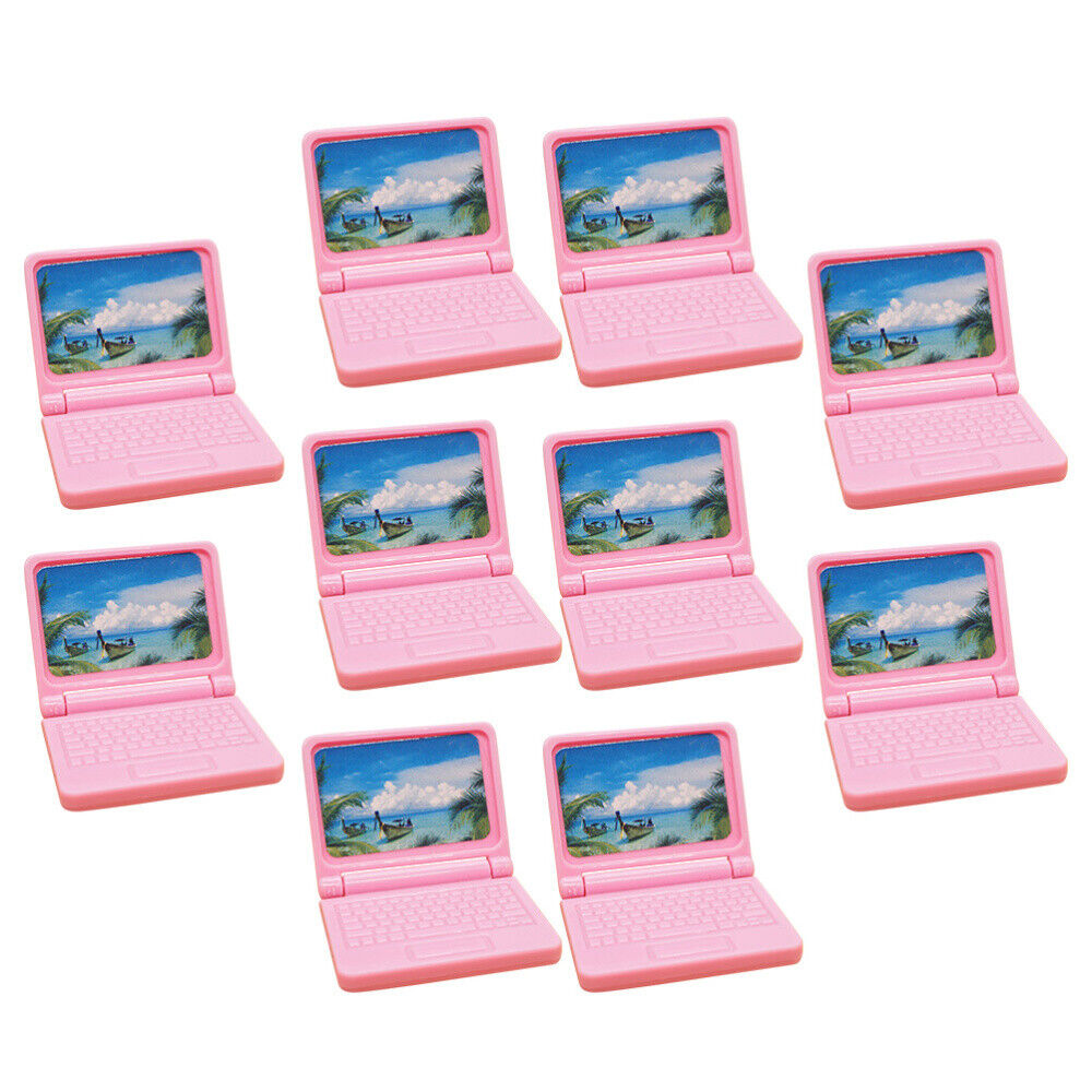  10 Pcs Mini House Laptop Dolls Computer Miniature Accessories Travel Notebook
