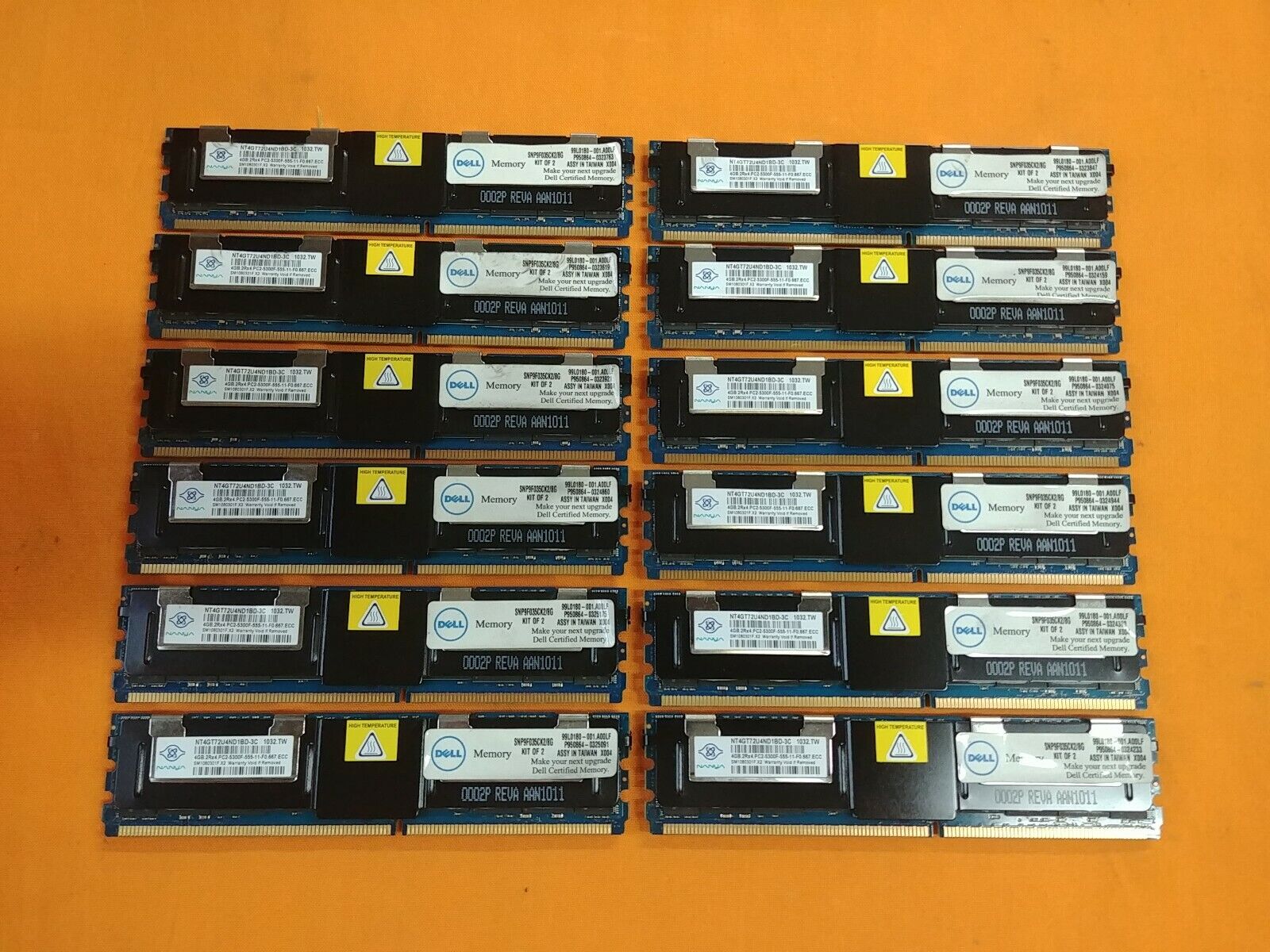Lot of 12 Nanya NT4GT72U4ND1BD-3C 4GB 2Rx4 DDR2 PC2-5300F 667MHZ FB Ram (*)