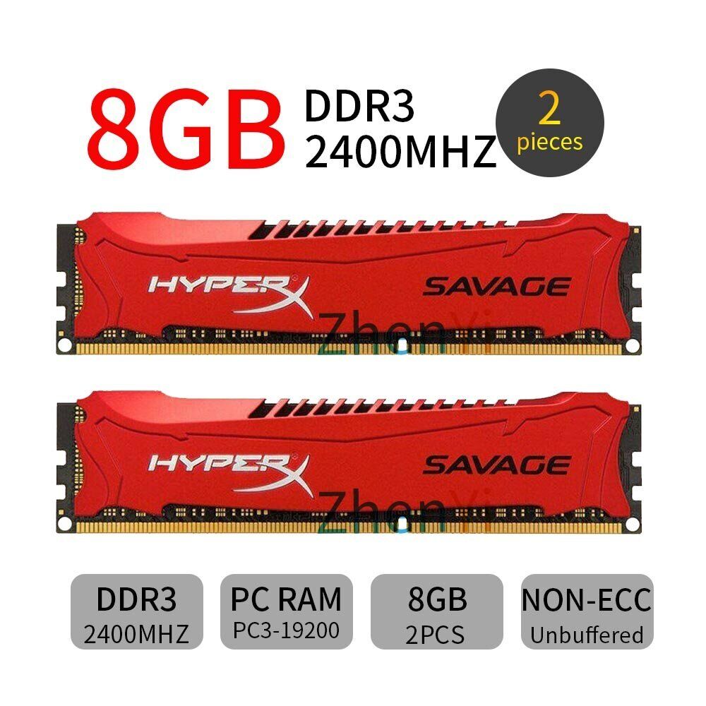 Kingston HyperX SAVAGE 16GB Kit DDR3 2400MHz 2x 8GB PC3-19200U 240Pin Memory RAM