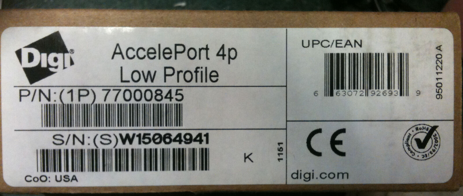 New Digi 50000839-03-Open Box AccelePort 4p Low Profile Open Retail Box