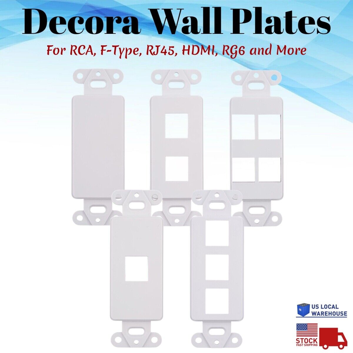 Decora Wall Plate Keystone RJ45 Jack CAT White Blank 0 1 2 3 4 6 Ports Hole Lot