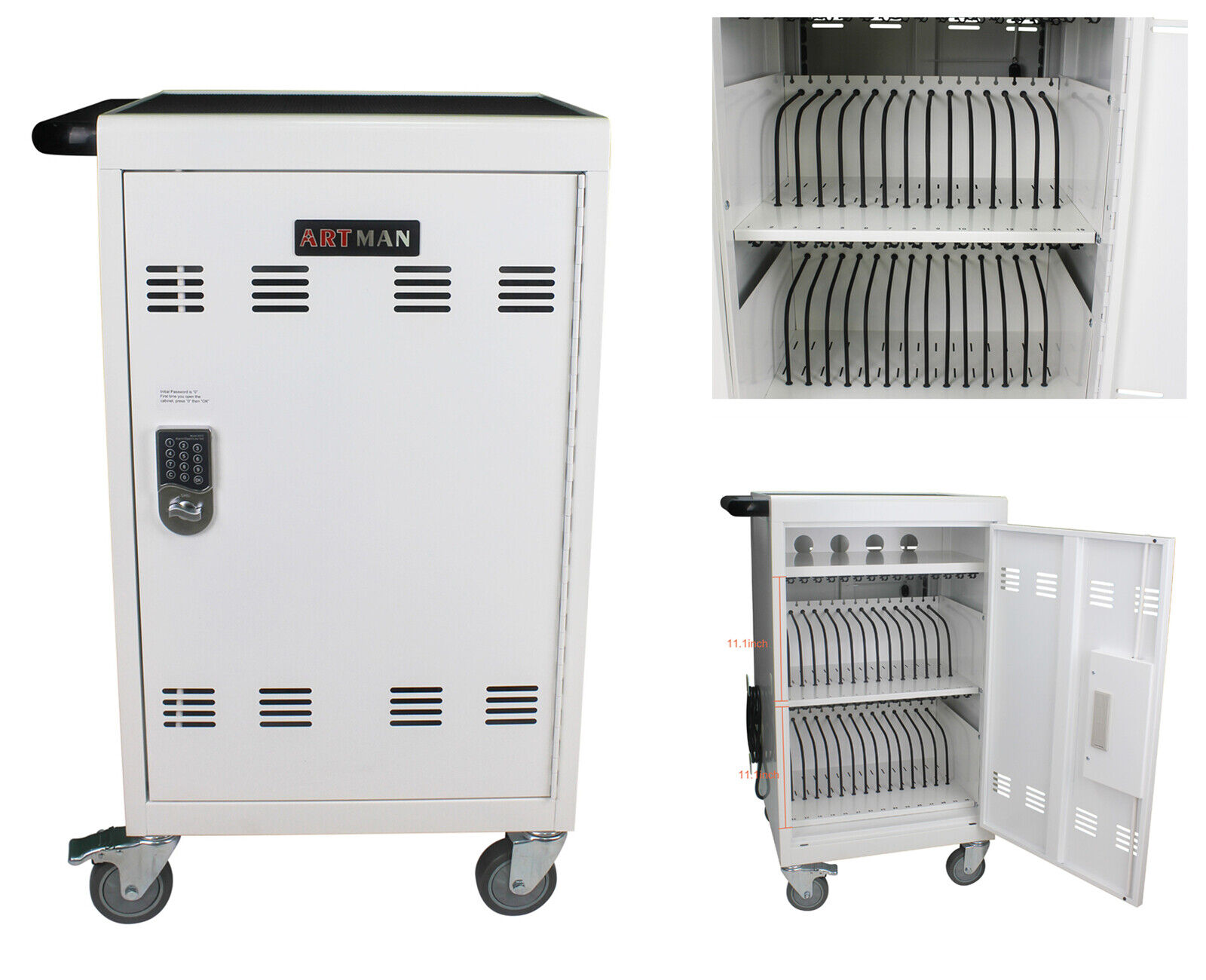 32 Device Mobile Charging Cart & Cabinet Storage for Tablets Laptops Computers