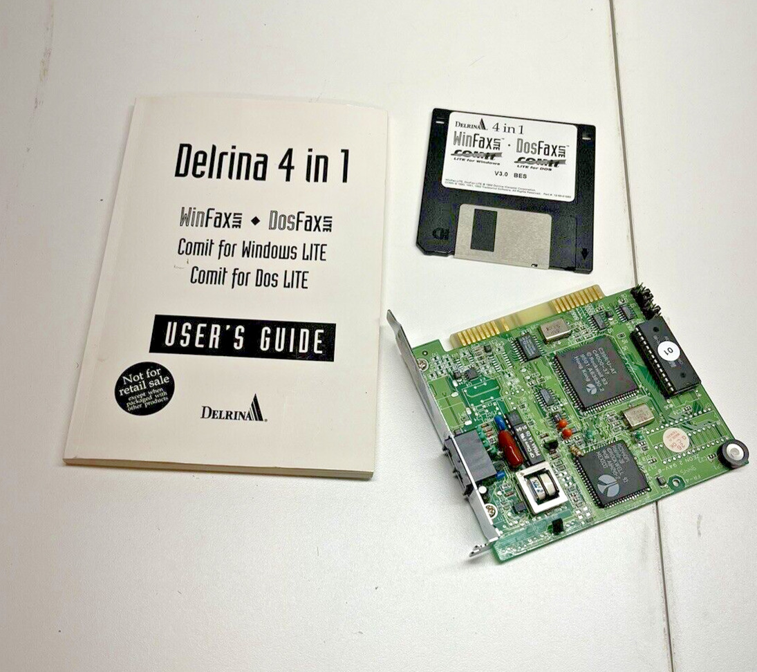 Vintage 1414H-R Fax Modem ISA Card Delrina 4 in 1 Software and Manul
