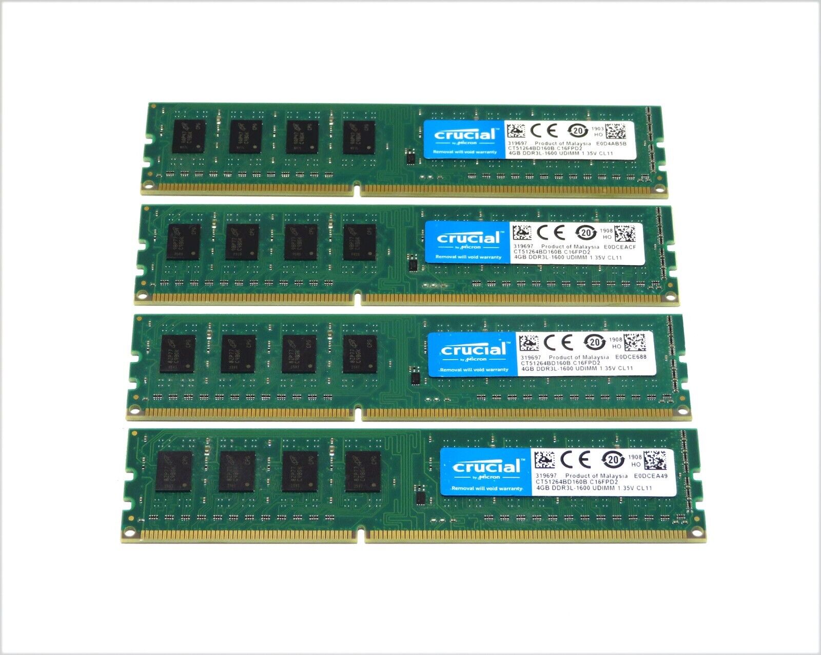 Crucial 16GB 4x4GB PC3-12800 Non-ECC DDR3-1600 Desktop Memory RAM