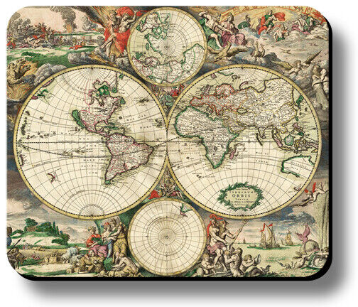 Decorative Mouse Pad Art Print Vintage World Map Non-Slip 1/8in or 1/4in Thick