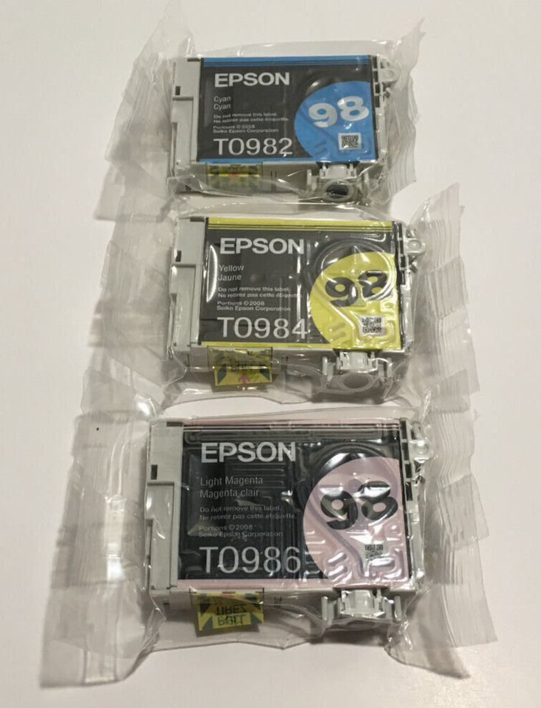 Epson 98 Cyan, Yellow & Light Magenta Ink Cartridge Lot Set of 3