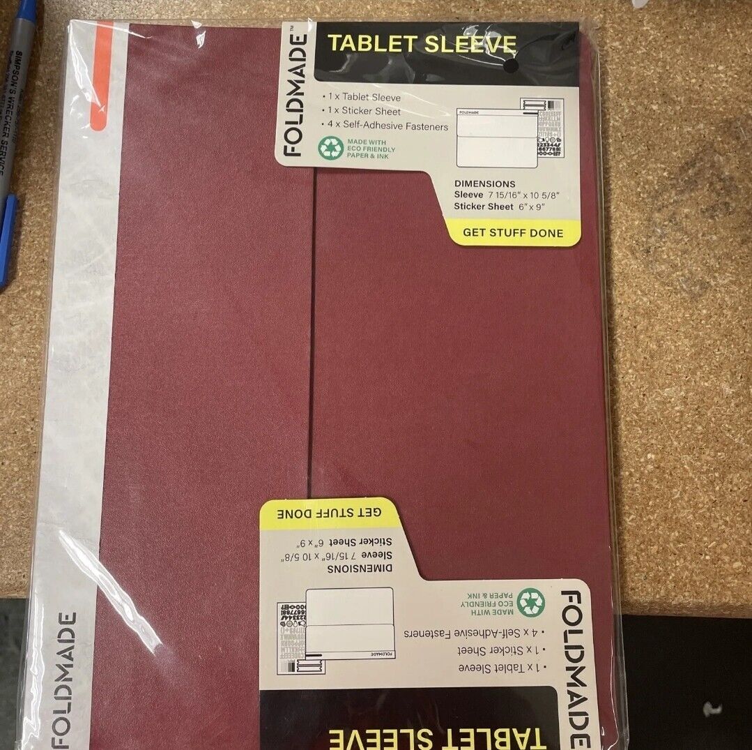 Foldmade Paperboard Tablet Sleeve - Lipstick Red, Magnetic Closure + Office Set