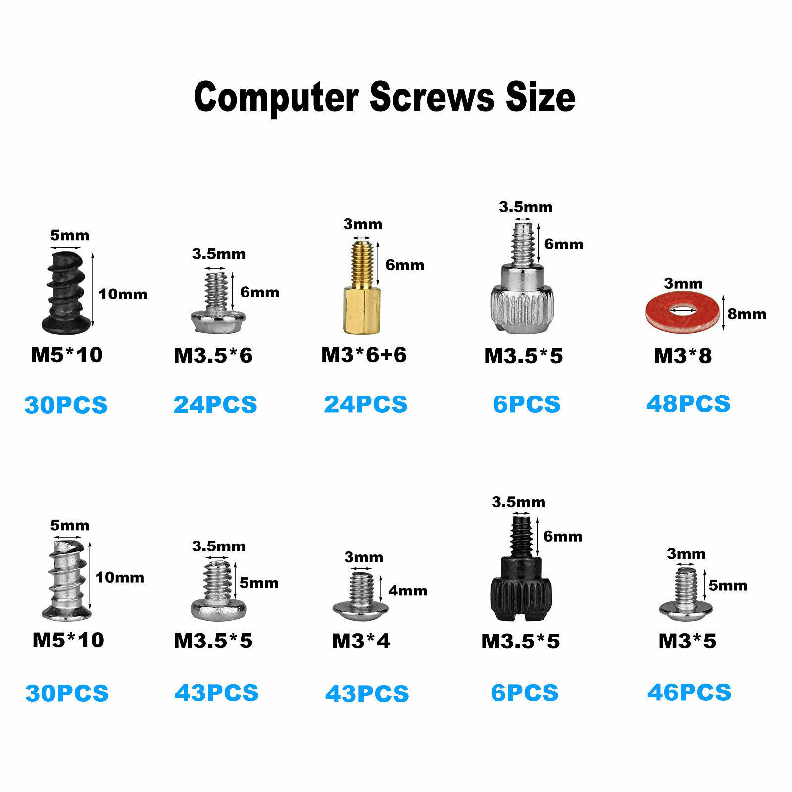 300pcs Computer Screws Standoffs Set Kit for PC Hard Drive Motherboard Case Fan