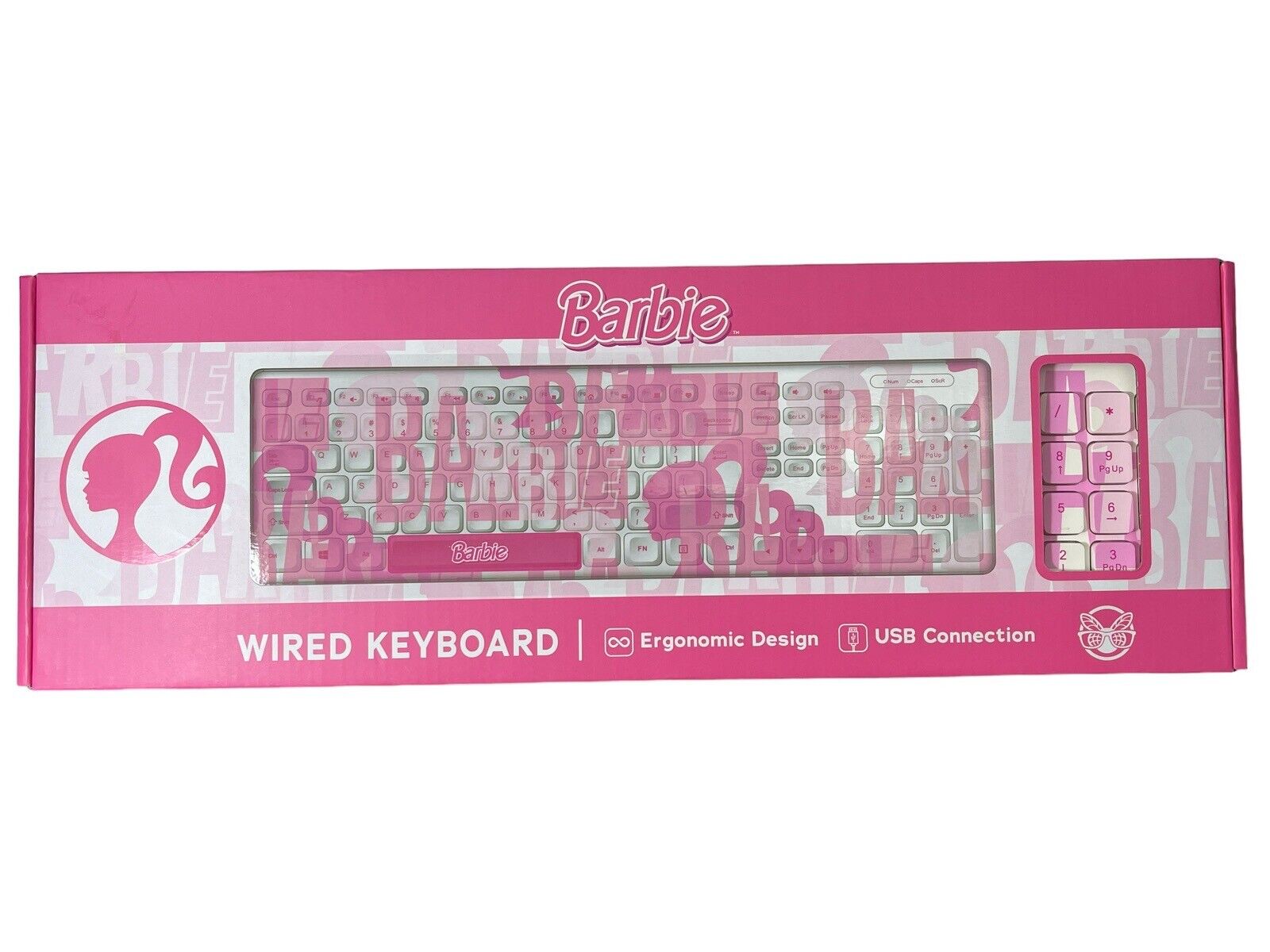 NEW Barbie Pink Computer Keyboard Wired Ergonomic USB