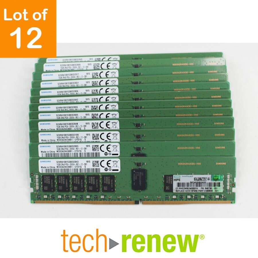 Lot of 12 | Samsung | 16GB 1Rx4 PC4-2666V | Server Memory RAM