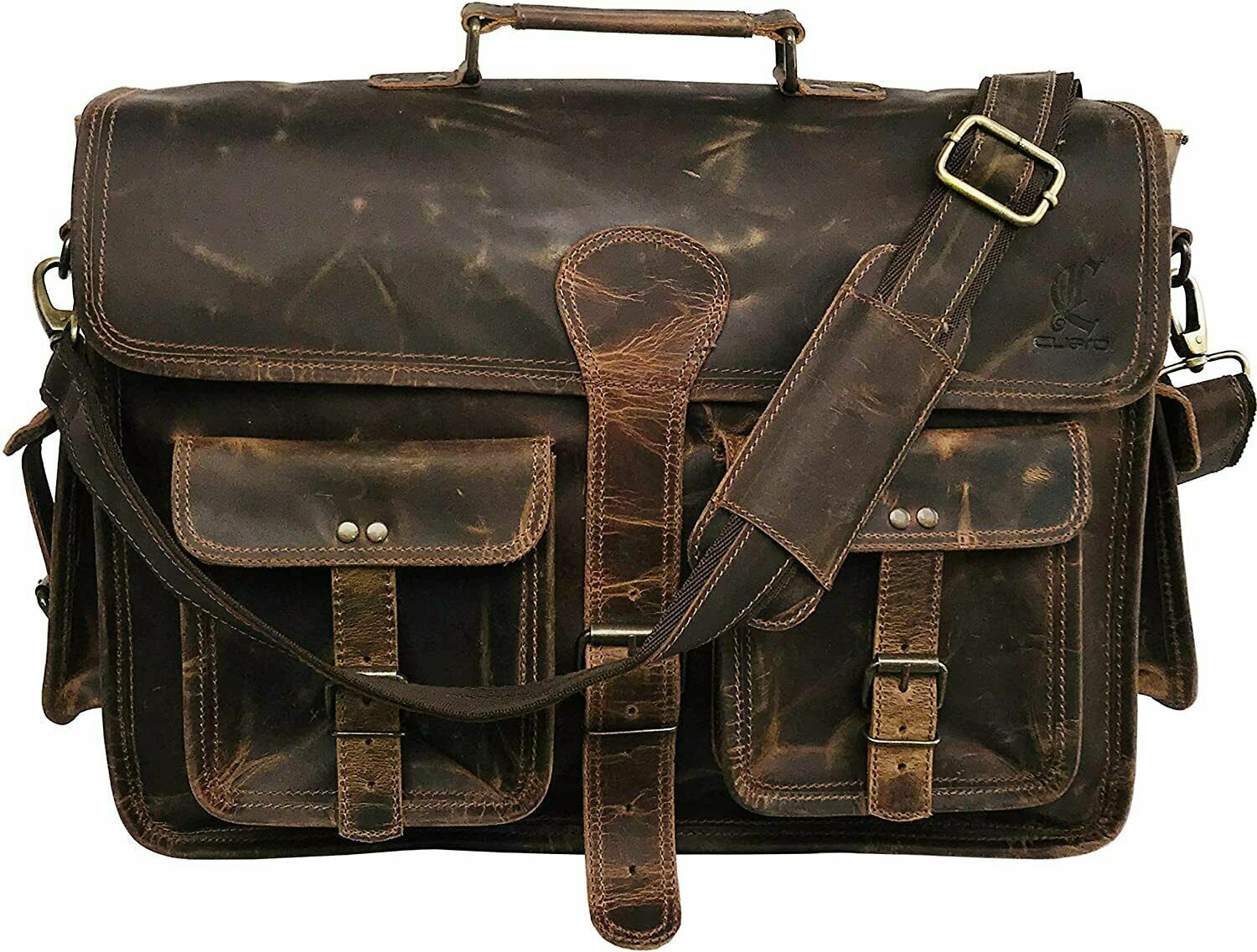 18 Inch Vintage Handmade Leather Messenger Bag Laptop Briefcase Satchel Bag