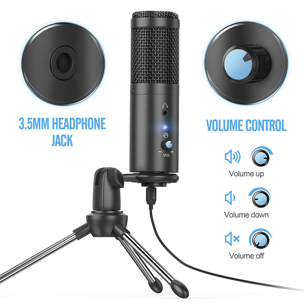Microphone Condenser Desktop Computer PC Audio Recording with Tripod Stand