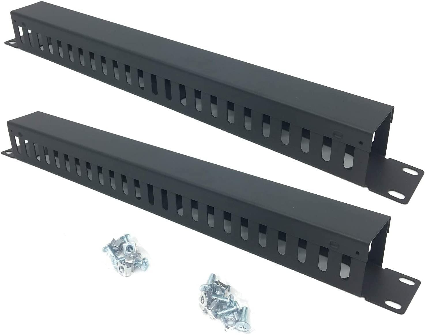 2 Pack 1U 19 Inch Cable Manager Horizontal Rack Mount 24 Slot Metal Finger Duct 