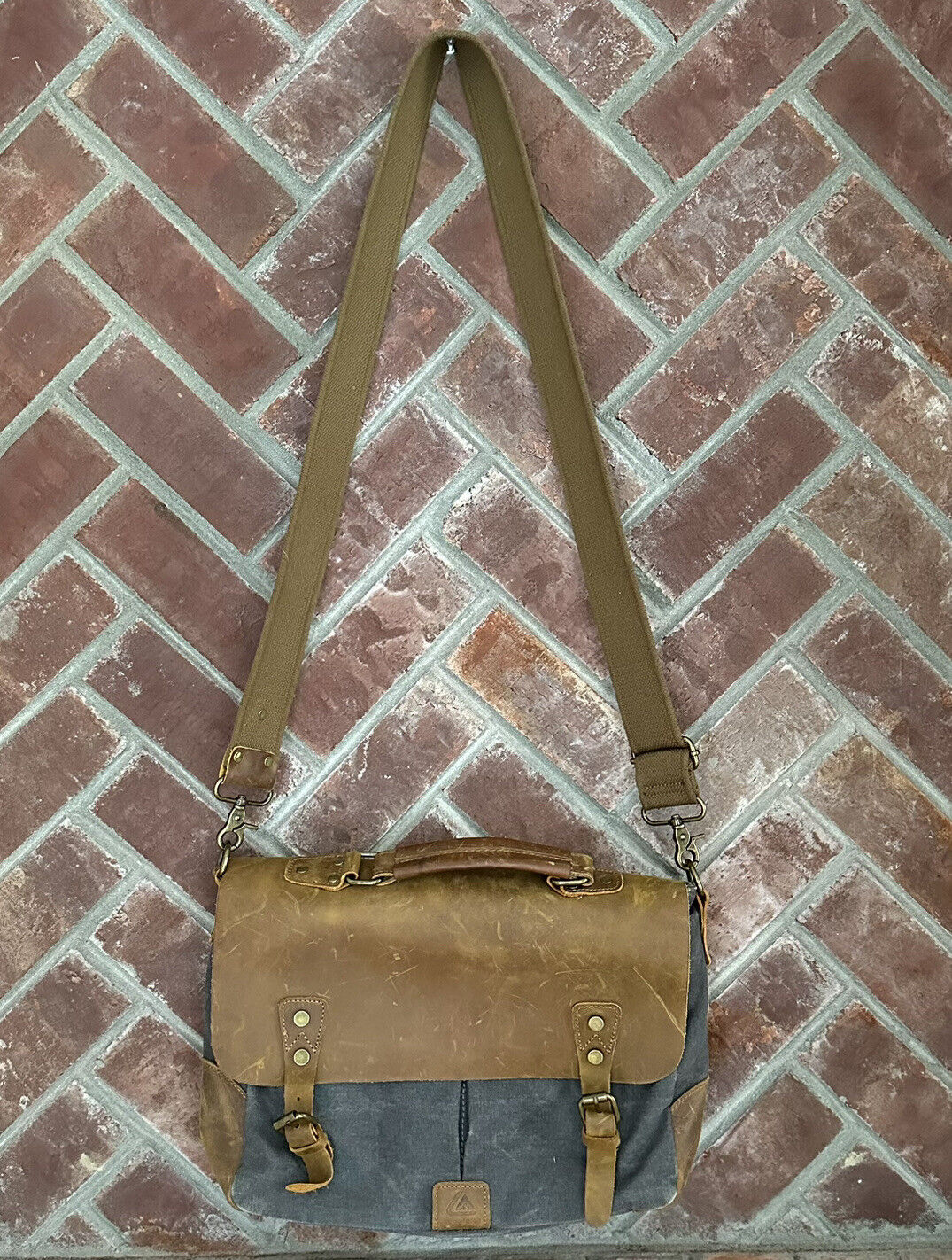 Vintage Langforth Messenger Laptop Bag Leather & Canvas 15x12x4 Shoulder Strap