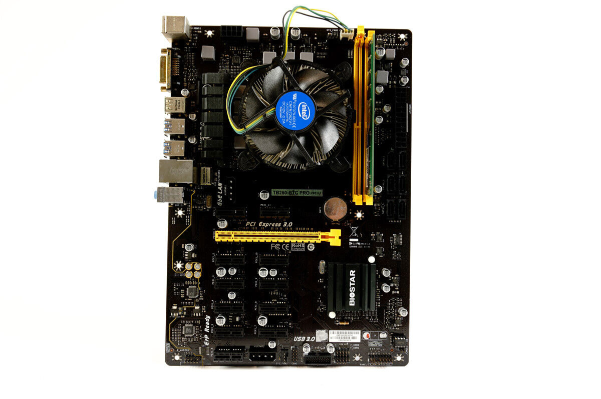 Full Kit MB/CPU/RAM - BIOSTAR TB250-BTC Pro 12 GPU Slot Mining Motherboard  |...