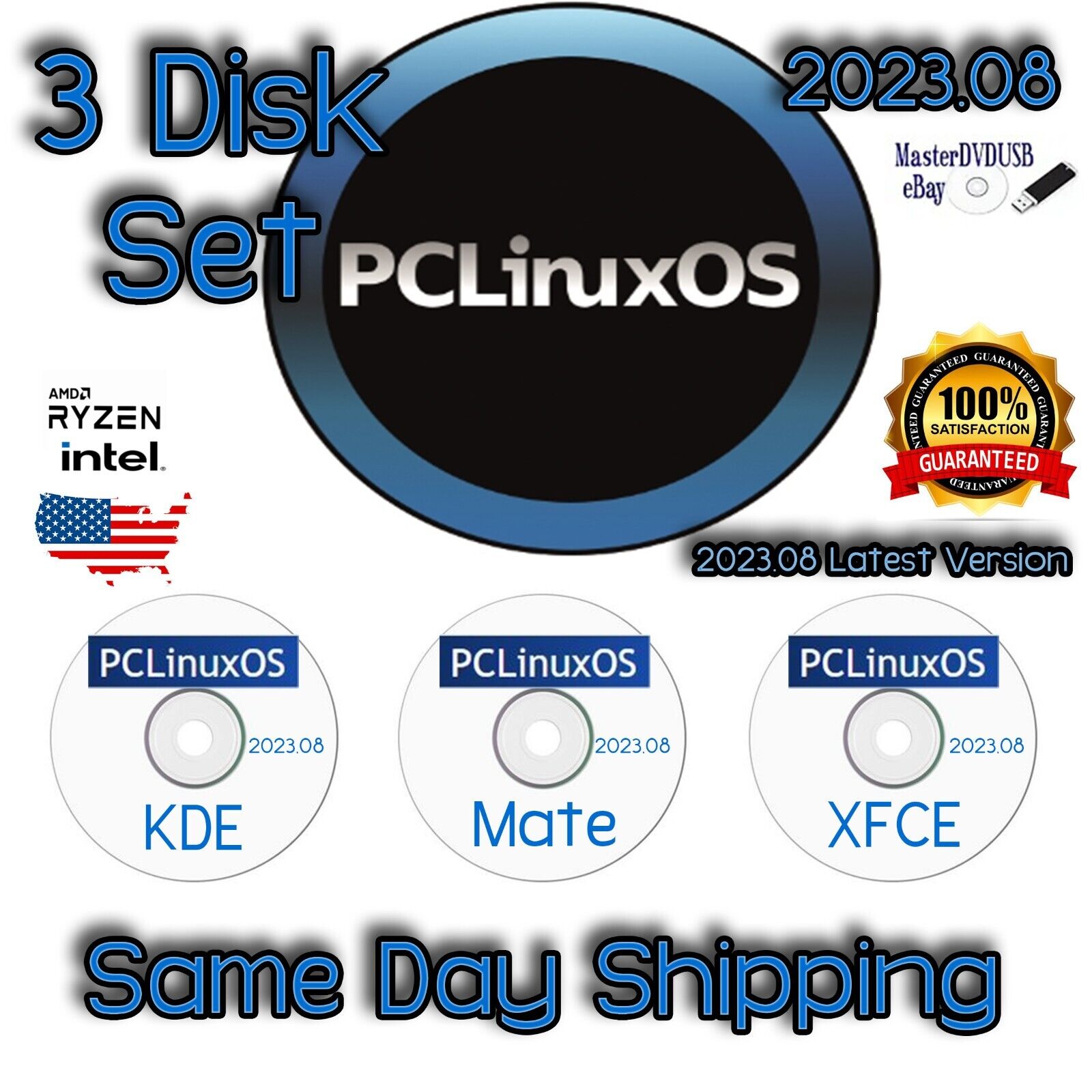 PC Linux OS 3 DVD Set with KDE MATE and XFCE | Color Labels | Same Day Shipping