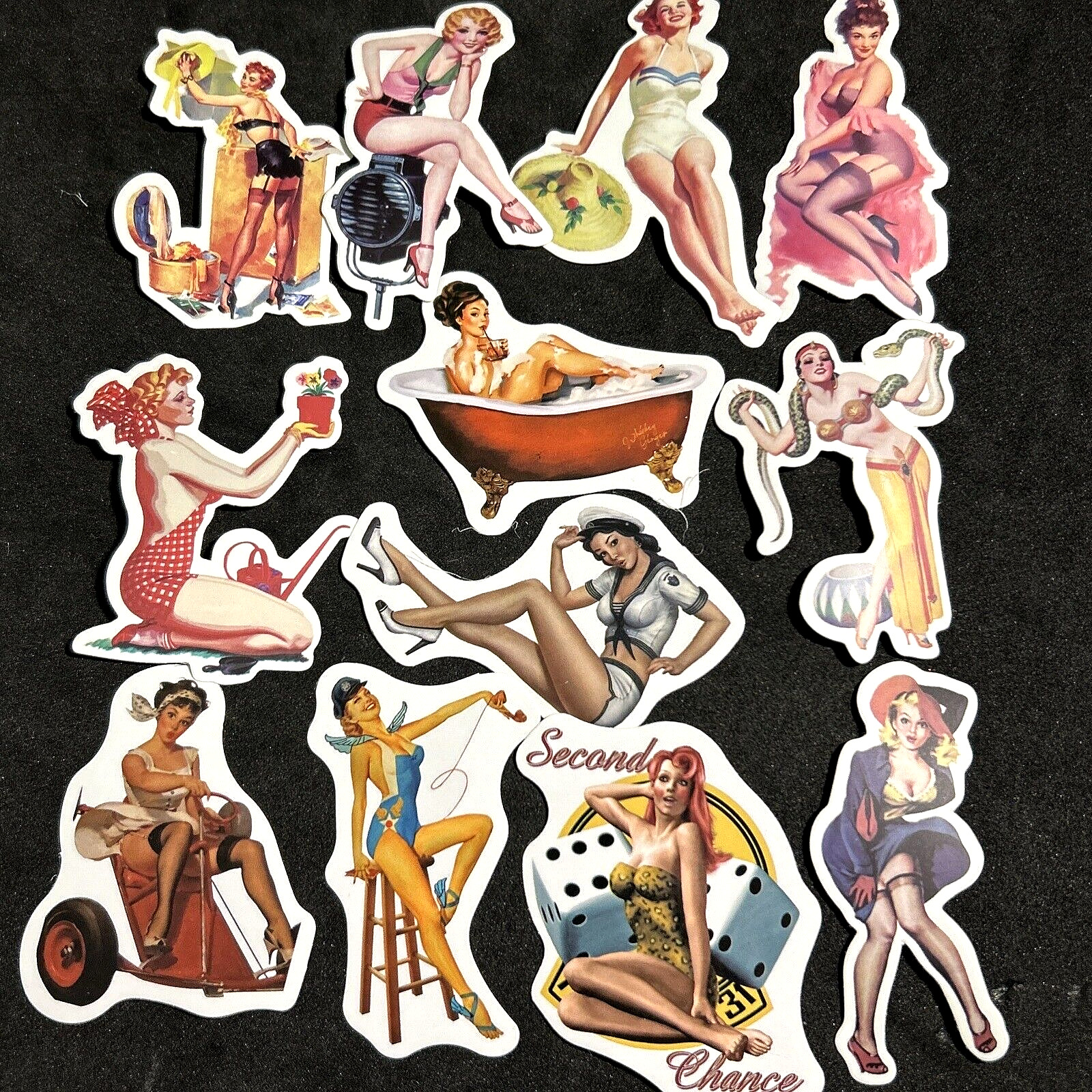 VINTAGE CLASSIC SEXY LADIES-12 Lot STICKERS-PHONE-LAPTOP FAST SHIPPING